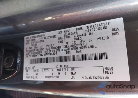 2021 Ford F-150 Xl z USA, uszkodzony, nr VIN 1FTEW1EB3MFB38204